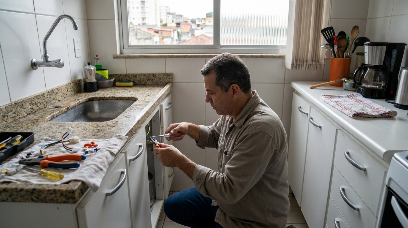 Eletricista instalando torneira eletrica em Florianópolis‑SC